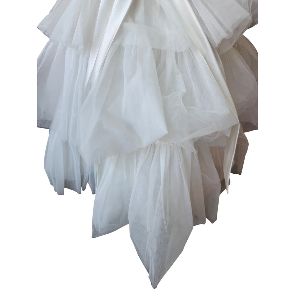 Vintage Tulle Beaded Tiered Ruffle A-Line Tea Length Wedding Dress Size 16 Bow - Picture 10 of 12